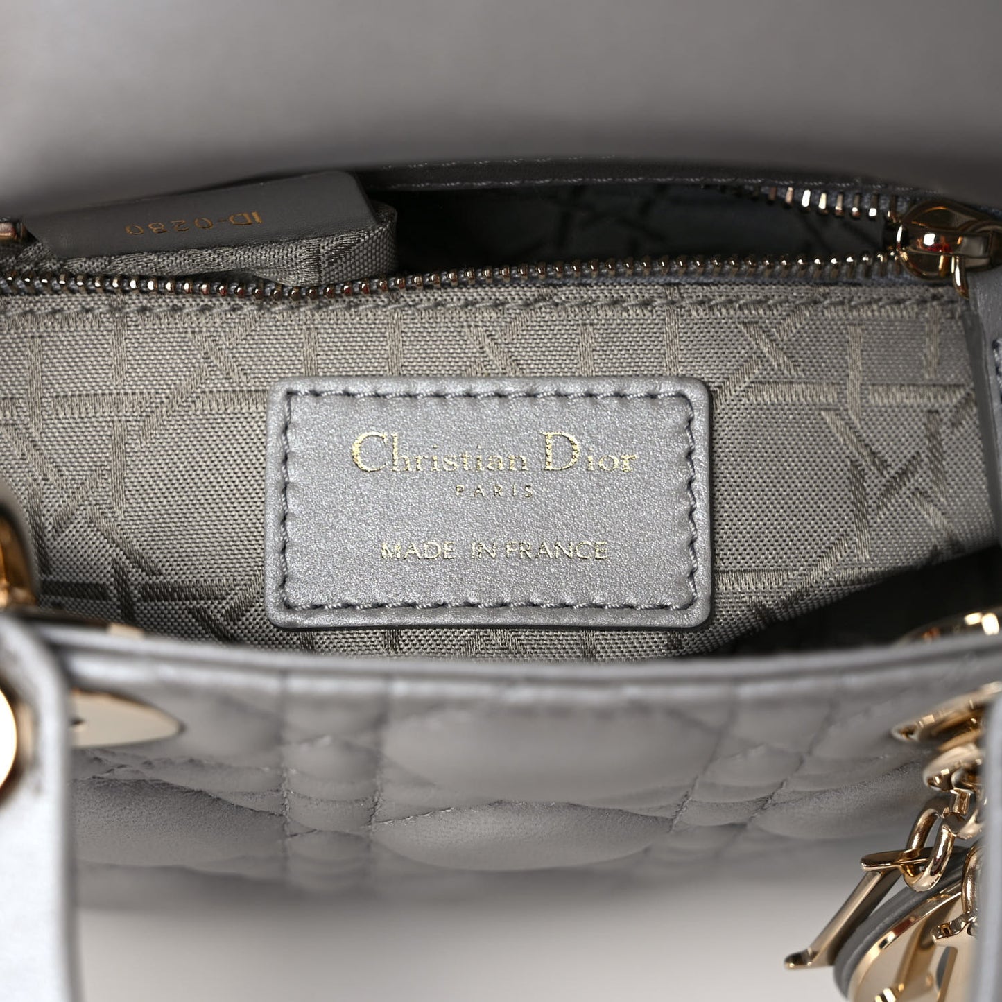 Metallic Lambskin Cannage Mini Lady Dior Grey