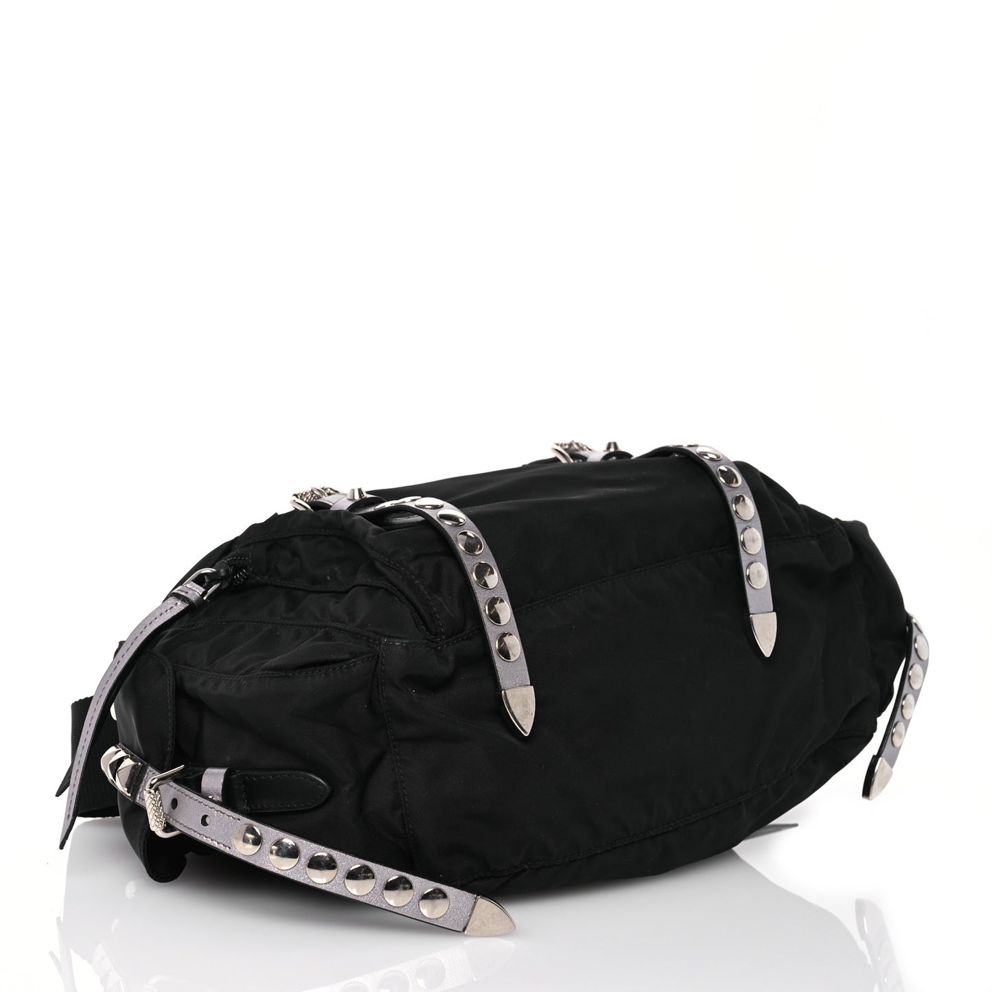 Nylon New Vela Studded Messenger Bag Black