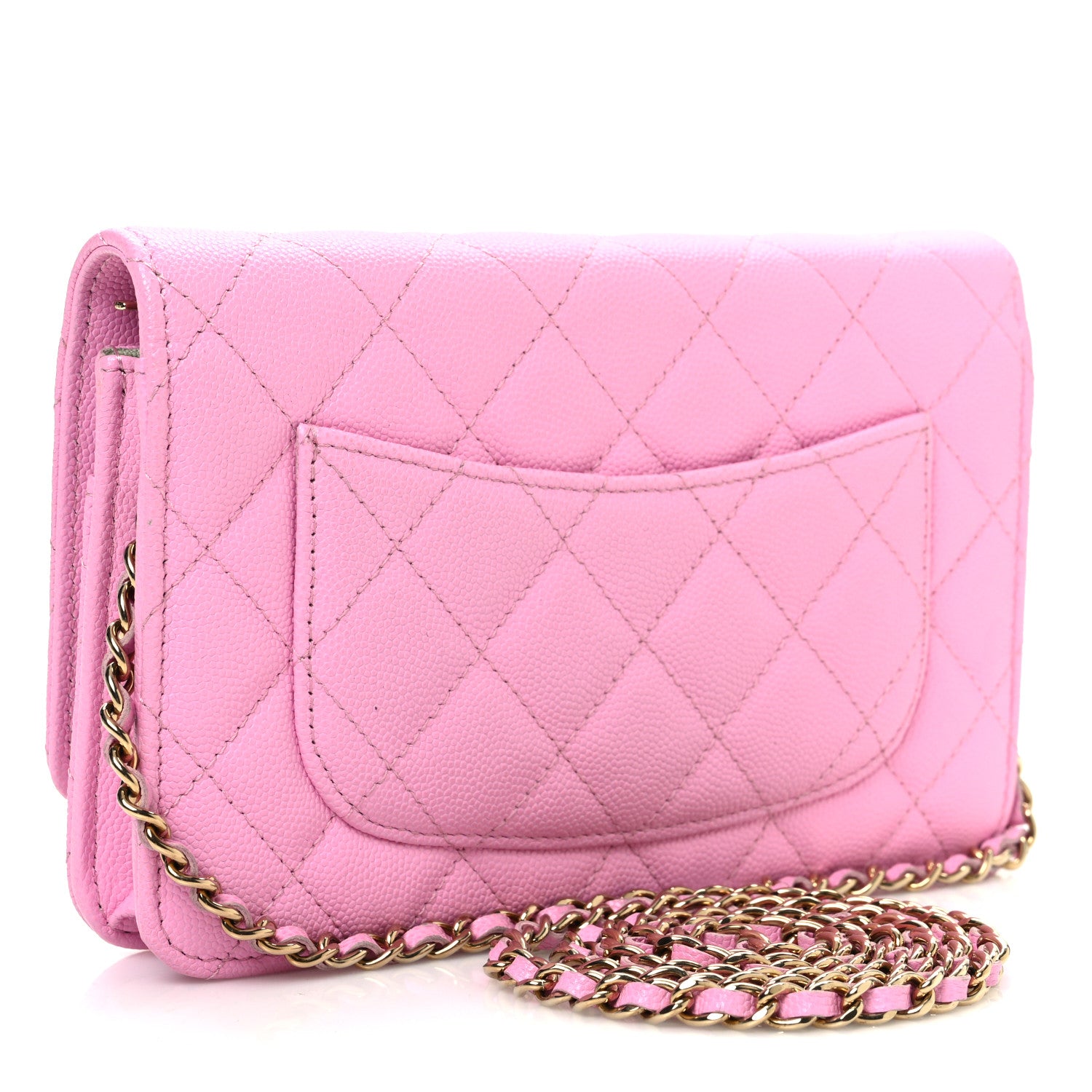 Chanel Caviar Quilted Perforated Metal CC Wallet On Chain WOC Lilac Light Green 3 of 11