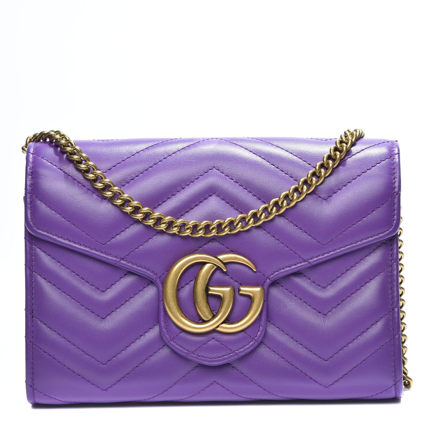 Calfskin Matelasse GG Marmont Chain Wallet Shine Purple