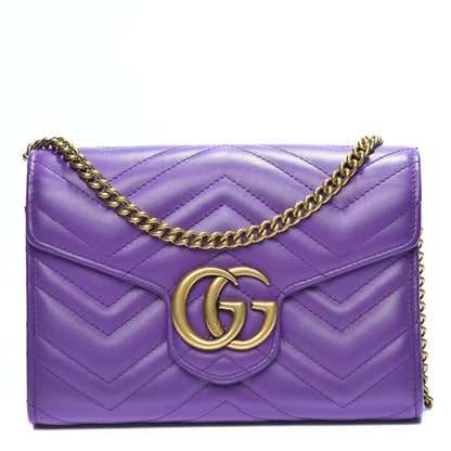 Gucci Calfskin Matelasse GG Marmont Chain Wallet Shine Purple 1 of 7