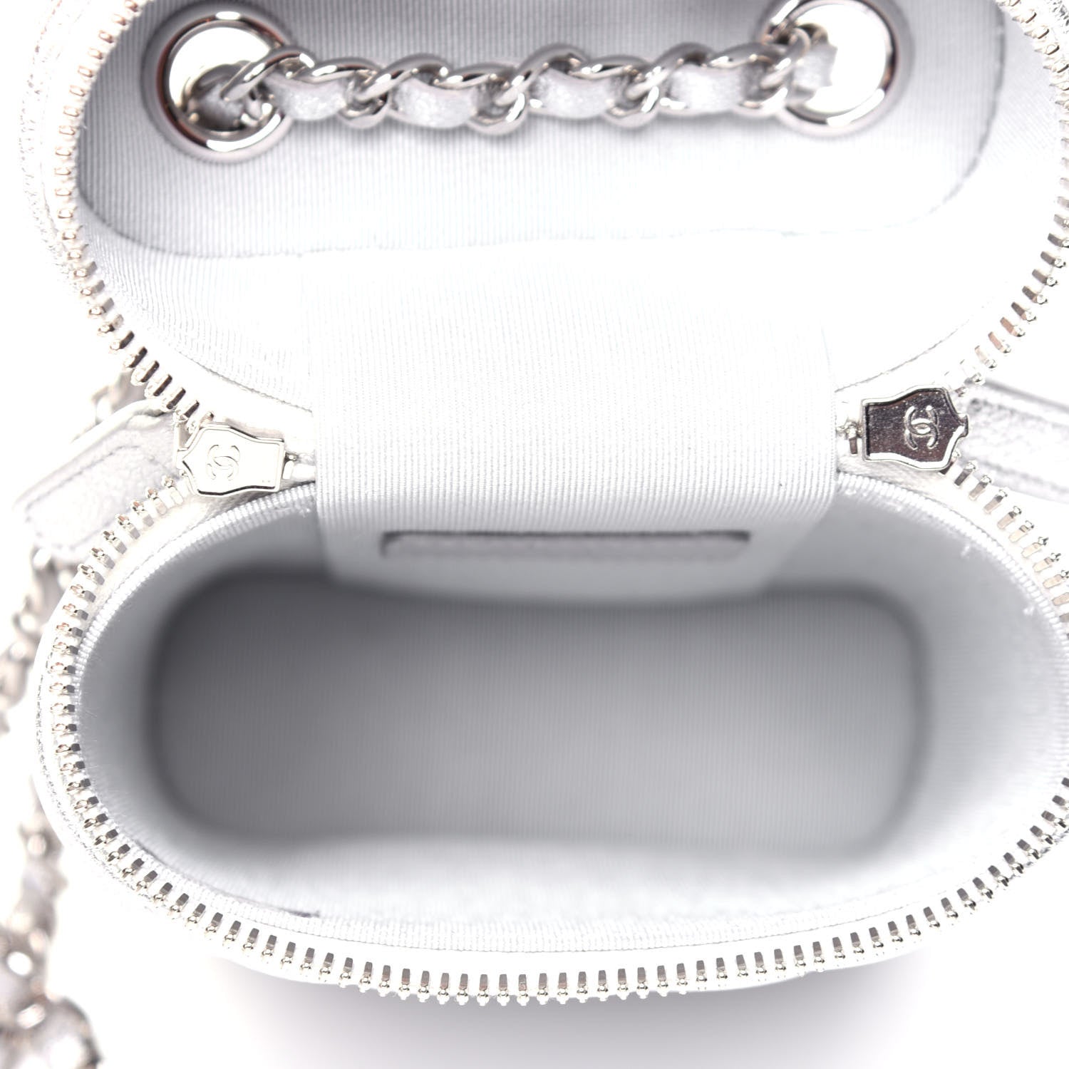 Chanel Metallic Lambskin Quilted Phone Holder With Chain Silver 5 of 12