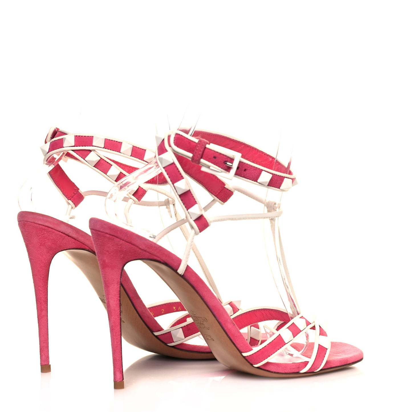 Suede Free Rockstud Ankle T-Strap 105mm Sandals 36.5 Shadow Pink White