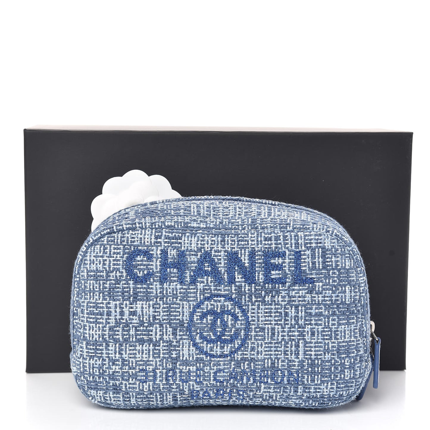 Woven Straw Raffia Deauville Cosmetic Pouch Blue
