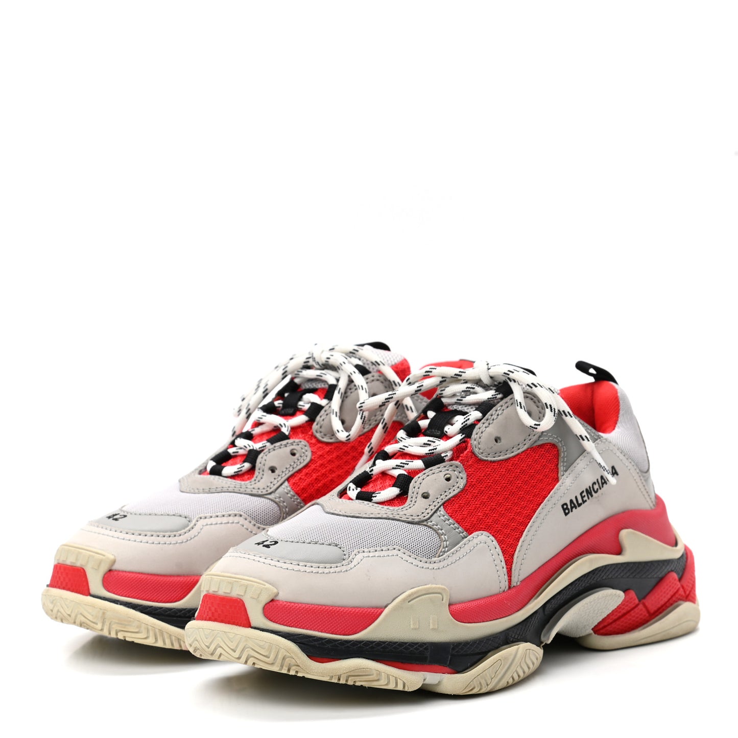 Fabric Mesh Mens Triple S Sneakers 42 Red Grey White