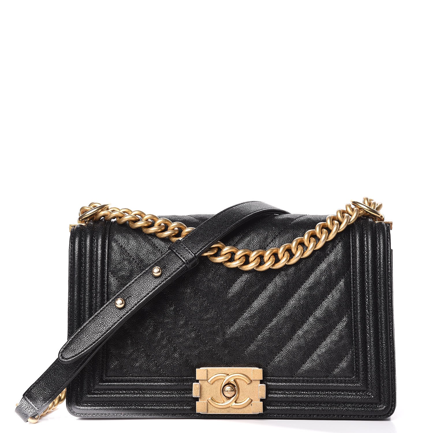 Chanel Caviar Chevron Quilted Medium Boy Flap Black 1 of 13
