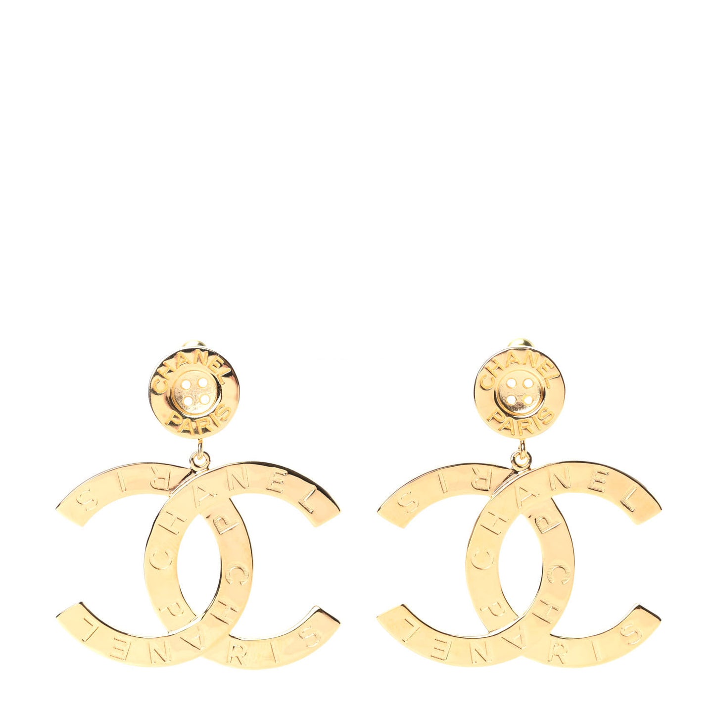 Metal Large Paris Button Earrings Gold