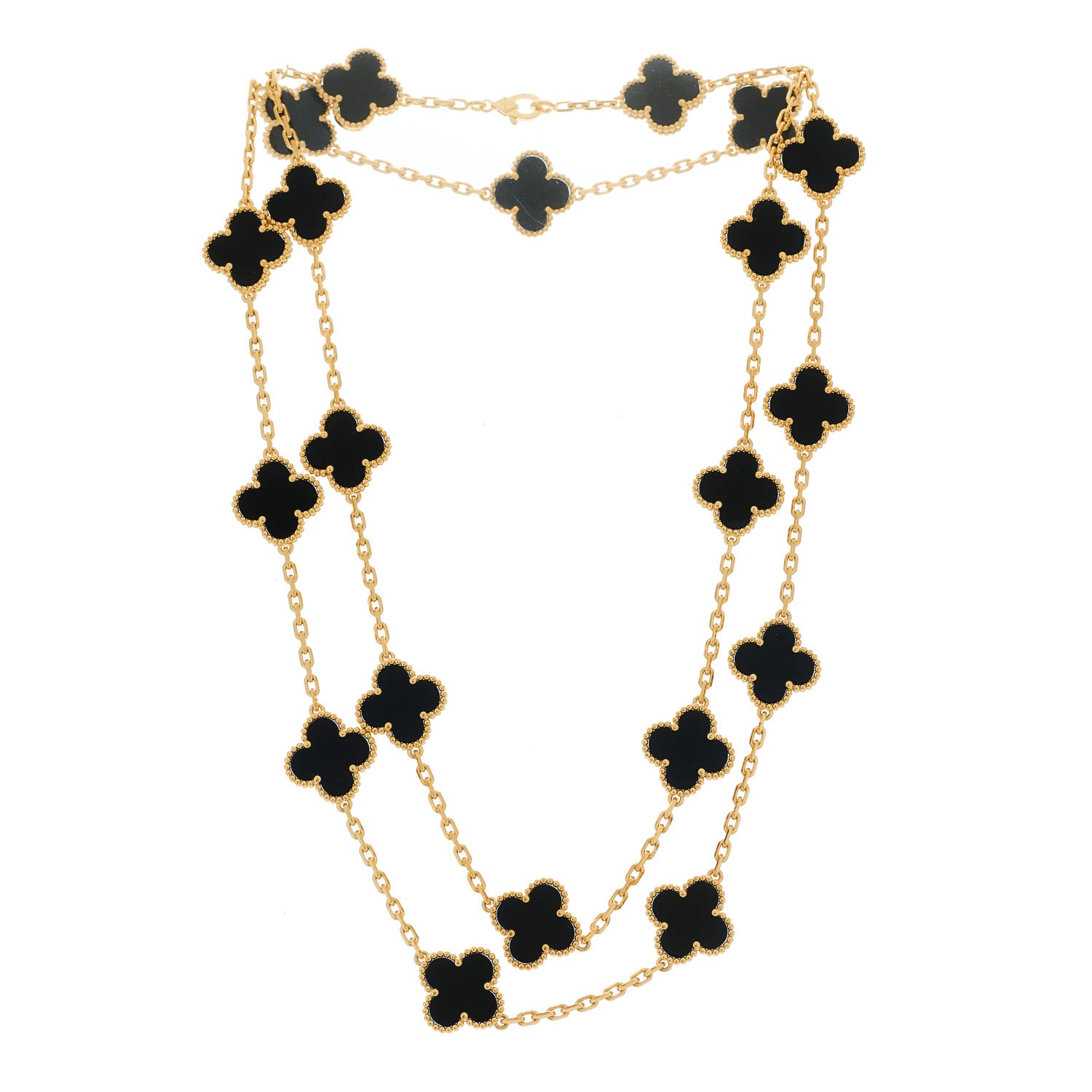 Van Cleef & Arpels 18K Yellow Gold Black Onyx 20 Motifs Vintage Alhambra Necklace 3 of 7