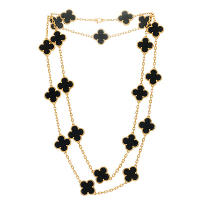 Van Cleef & Arpels 18K Yellow Gold Black Onyx 20 Motifs Vintage Alhambra Necklace 3 of 7