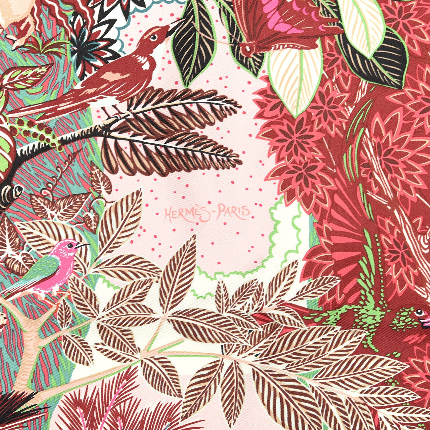 Silk Wild Singapore Scarf 90 Rose Vert Bordeaux