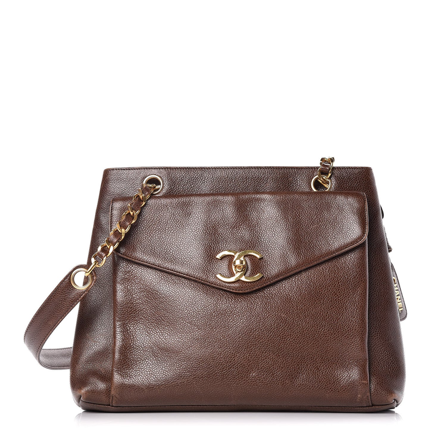 Caviar Flap Shoulder Bag Brown