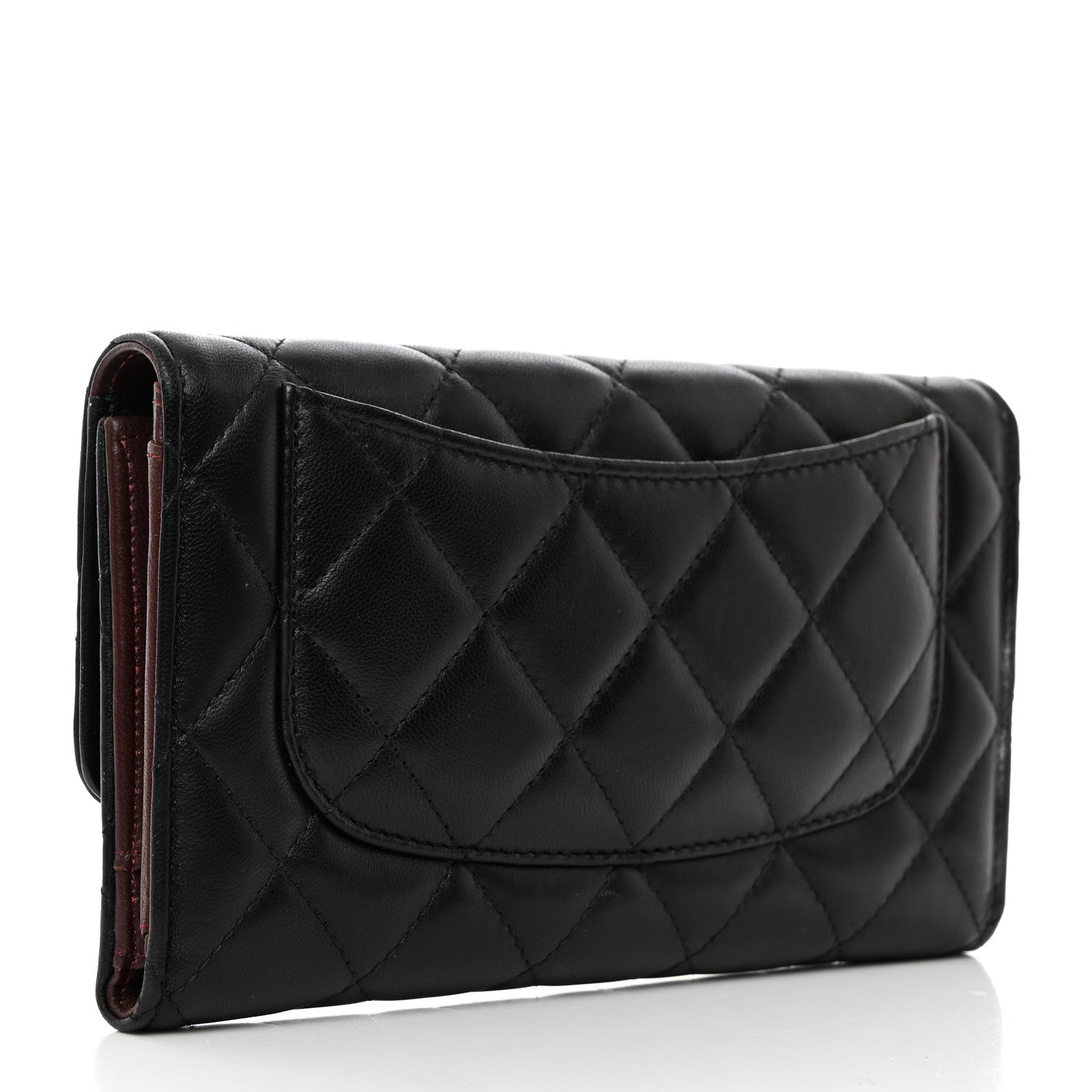 Chanel Lambskin Quilted Large Gusset Flap Wallet Black 3 of 12