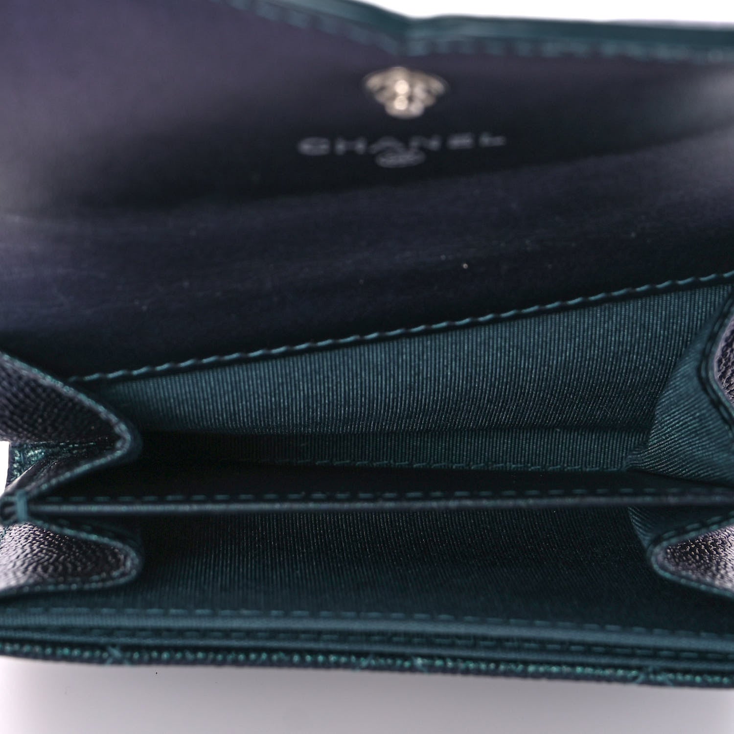 Chanel Iridescent Caviar Quilted Filigree Flap Card Holder Dark Turquoise 5 of 10