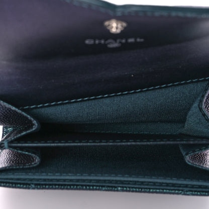 Chanel Iridescent Caviar Quilted Filigree Flap Card Holder Dark Turquoise 5 of 10