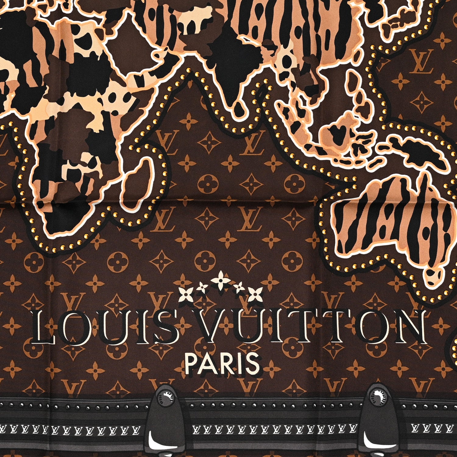 Louis Vuitton Silk Monogram LV World Square Scarf Brown 2 of 3