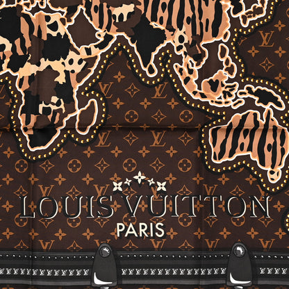 Louis Vuitton Silk Monogram LV World Square Scarf Brown 2 of 3