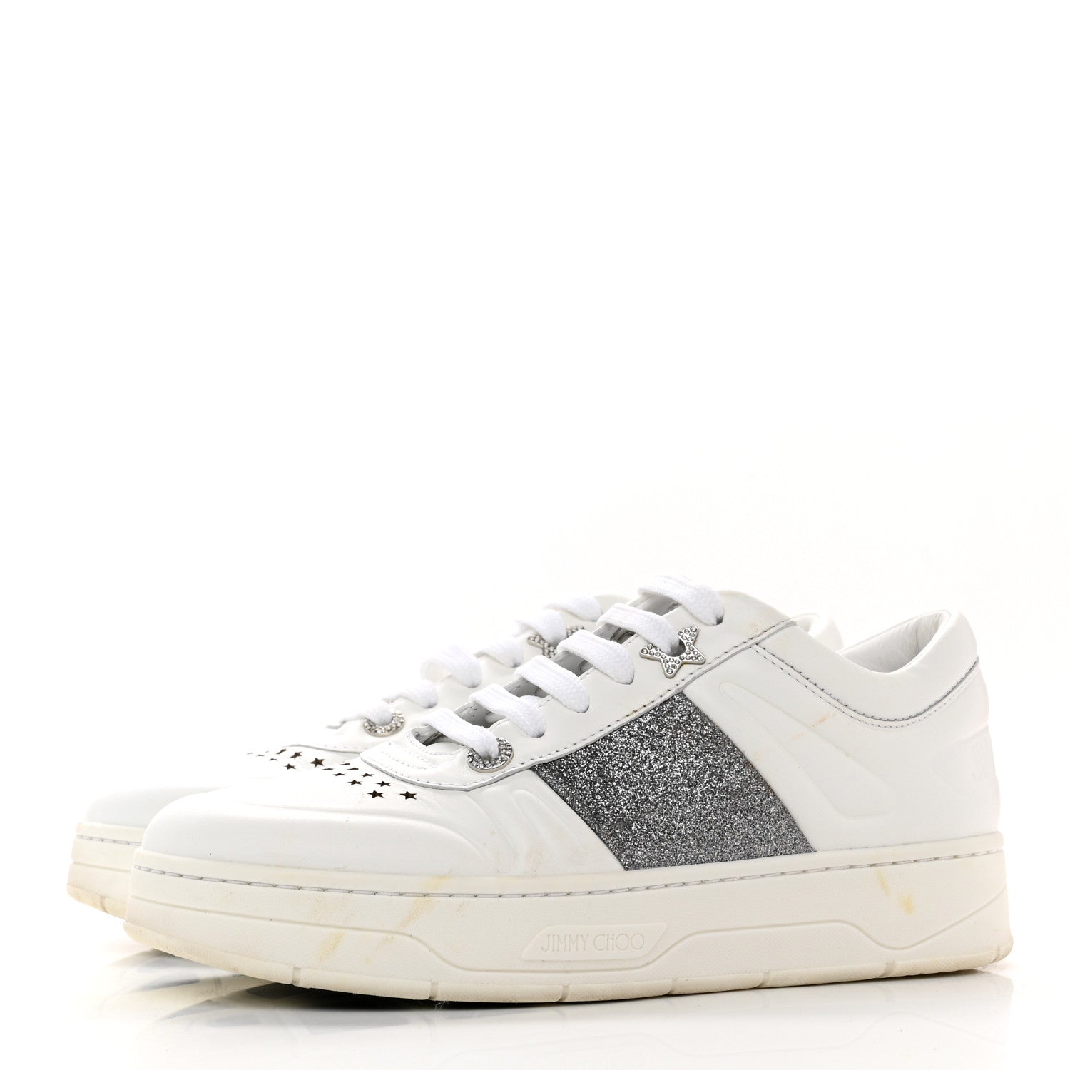 Jimmy Choo Calfskin Glitter Hawaii Sneakers 36 White 3 of 6