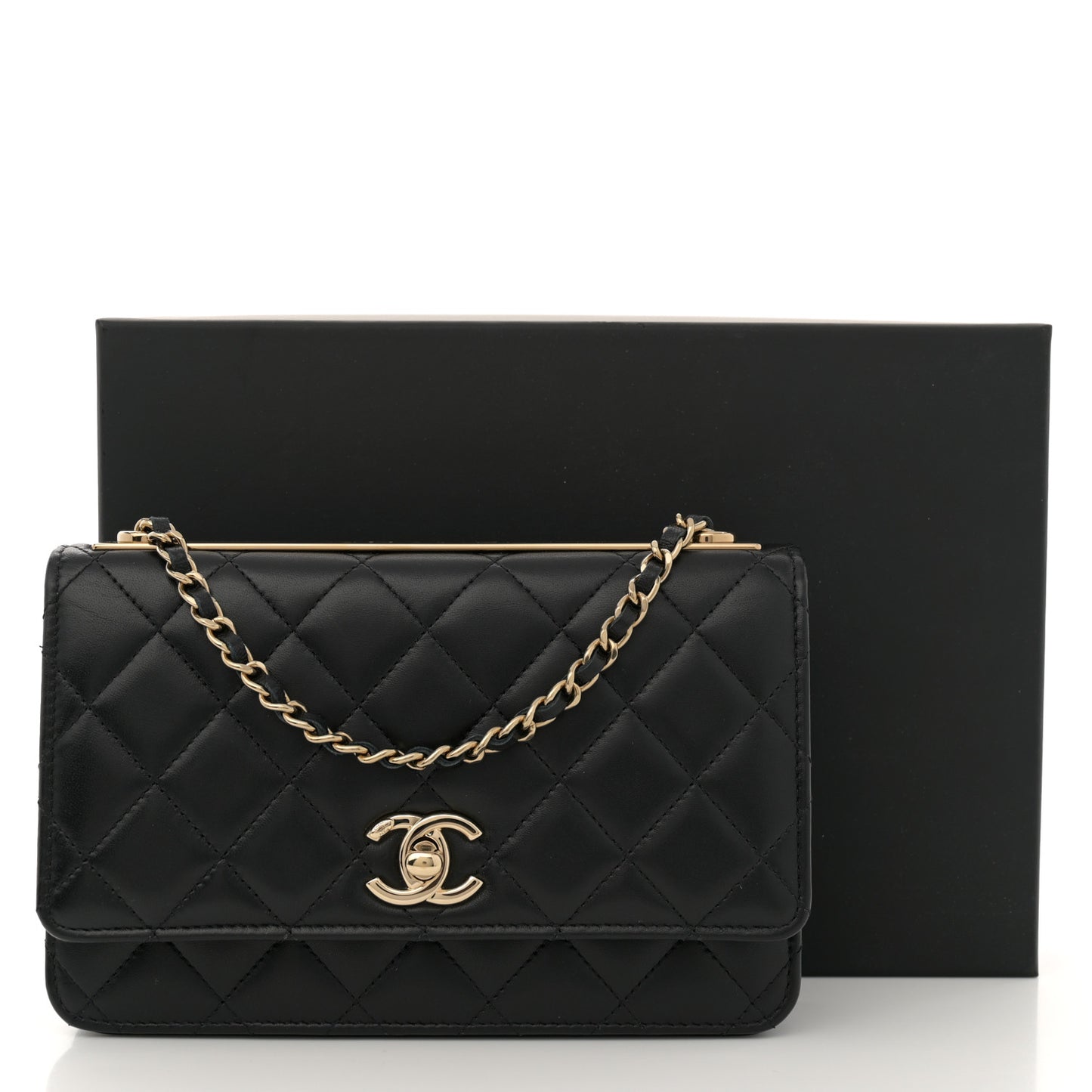 Lambskin Quilted Trendy CC Wallet On Chain WOC Black