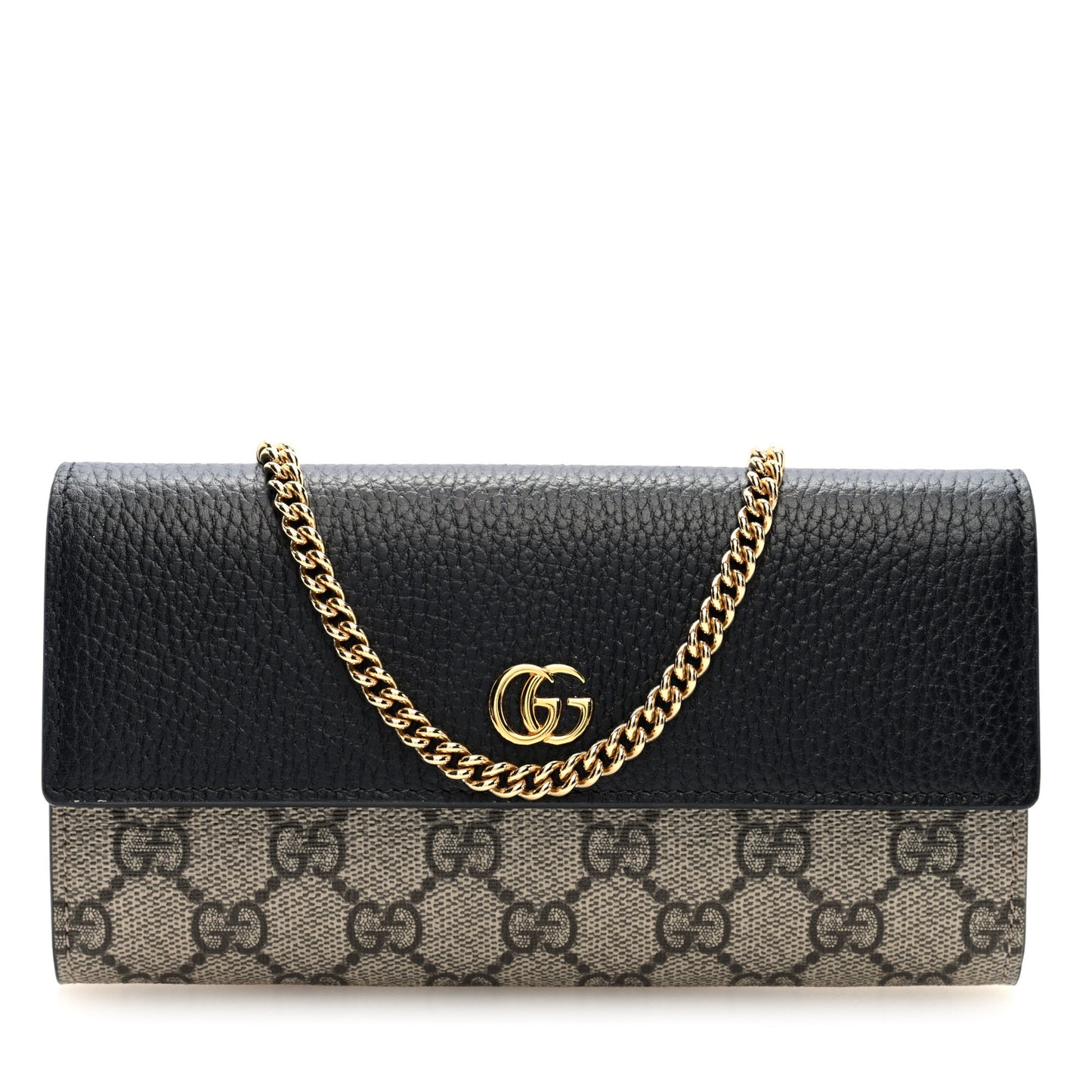 Dollar Calfskin GG Supreme Monogram Petite GG Marmont Wallet Chain Bag Black Beige Ebony