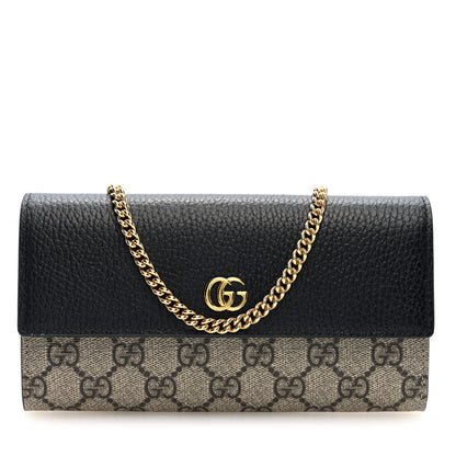 Gucci Dollar Calfskin GG Supreme Monogram Petite GG Marmont Wallet Chain Bag Black Beige Ebony 1 of 9