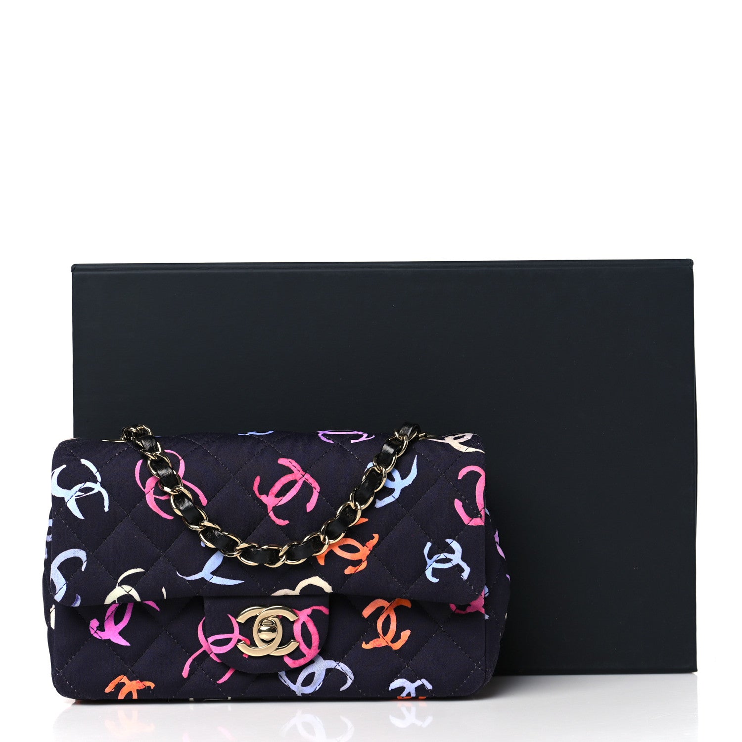Chanel Printed Fabric Quilted Mini Rectangular Flap Black Pink Blue Yellow Orange 11 of 11