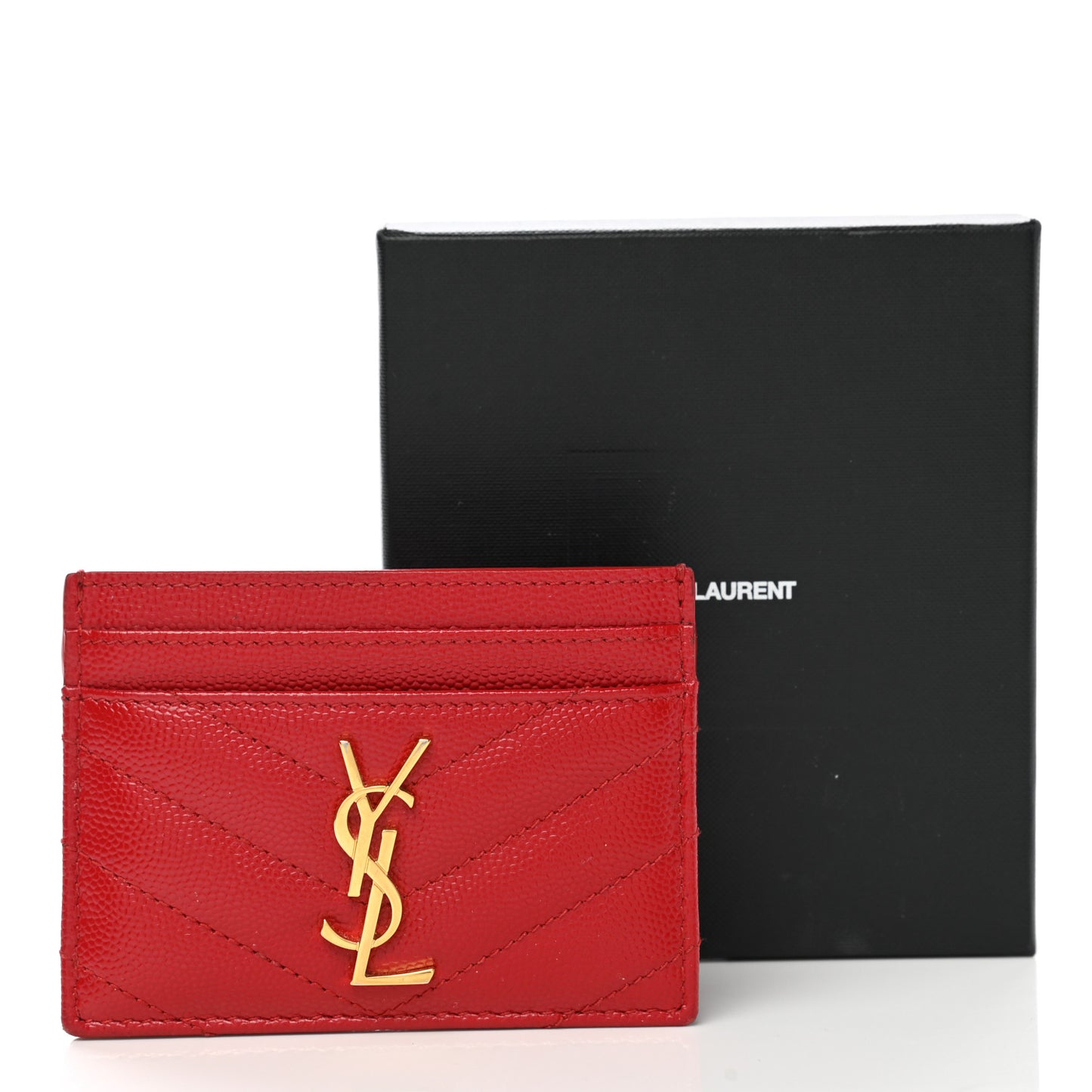 Grain De Poudre Matelasse Chevron Monogram Credit Card Case Bandana Red