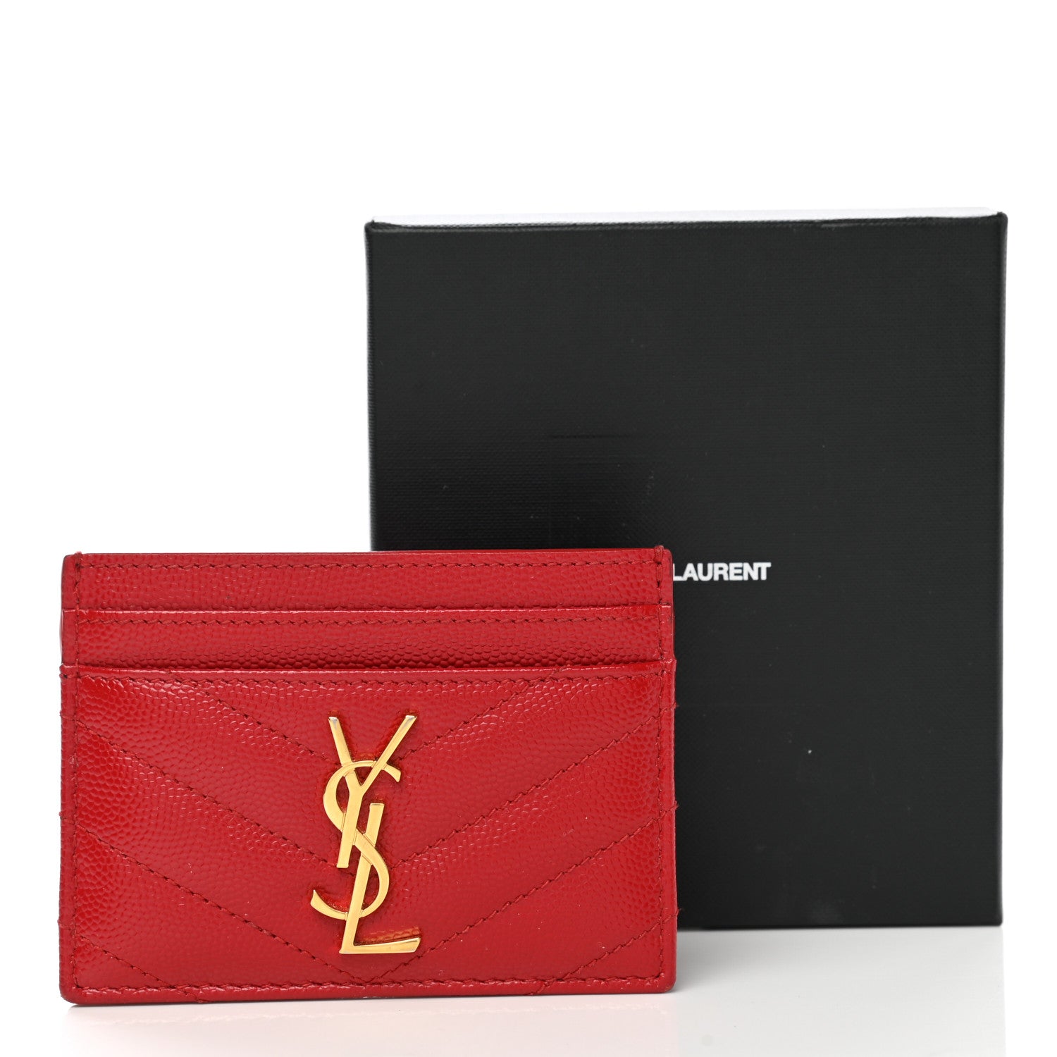 Saint Laurent Grain De Poudre Matelasse Chevron Monogram Credit Card Case Bandana Red 10 of 10