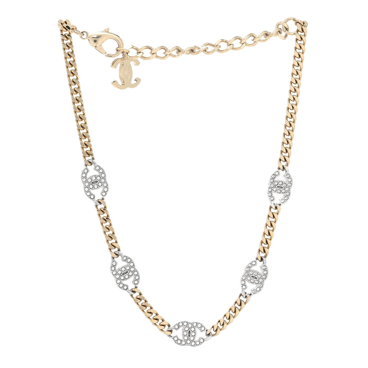 Crystal Chain CC Link Choker Gold Silver