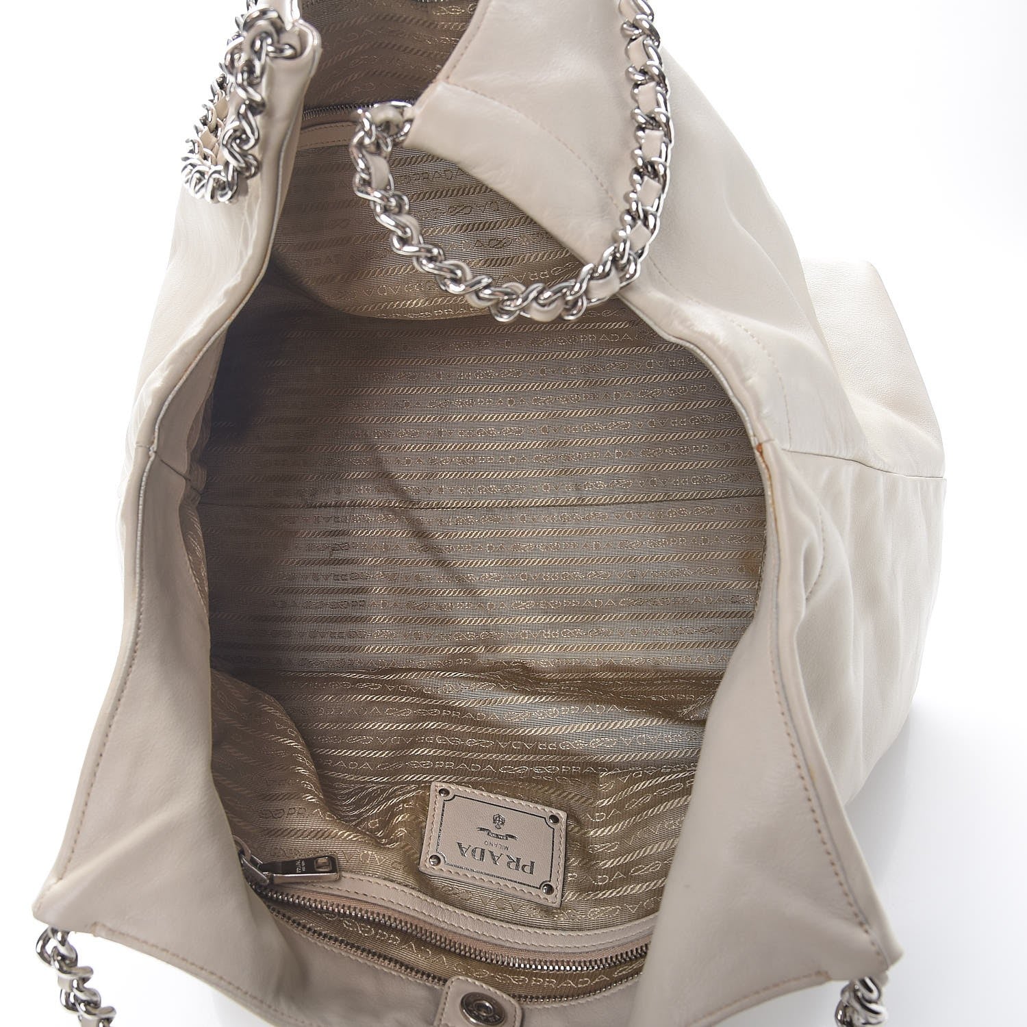 Prada Soft Calf Chain Tote Talco 11 of 20