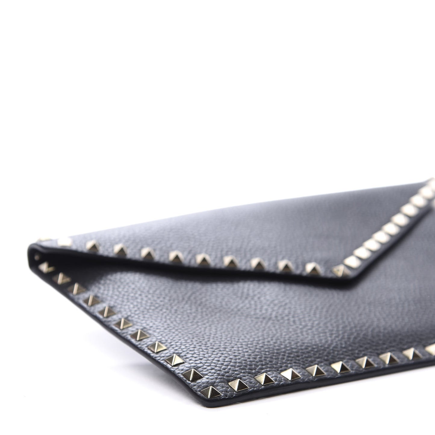 Pebbled Calfskin Large Rockstud Envelope Clutch Black