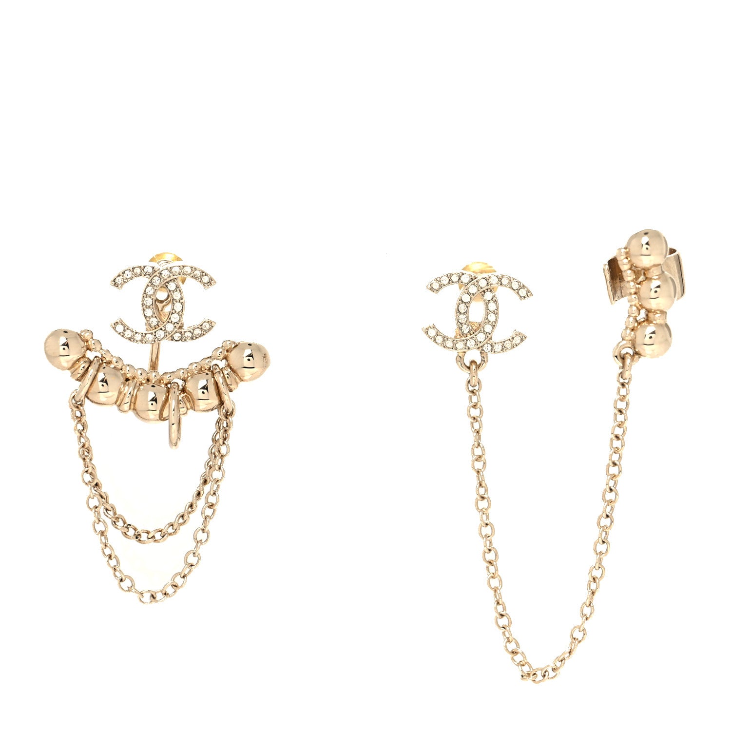 Chanel Metal Crystal CC Chain Cuff Earrings Gold 1 of 4