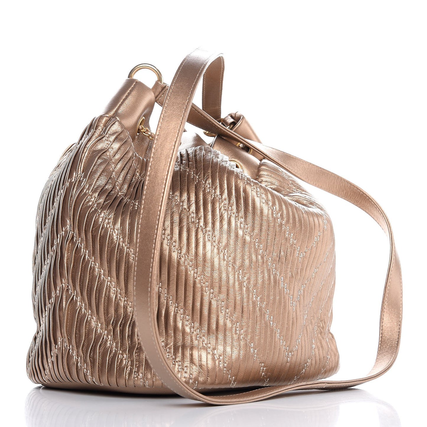 Metallic Lambskin Coco Pleats Drawstring Bag Gold