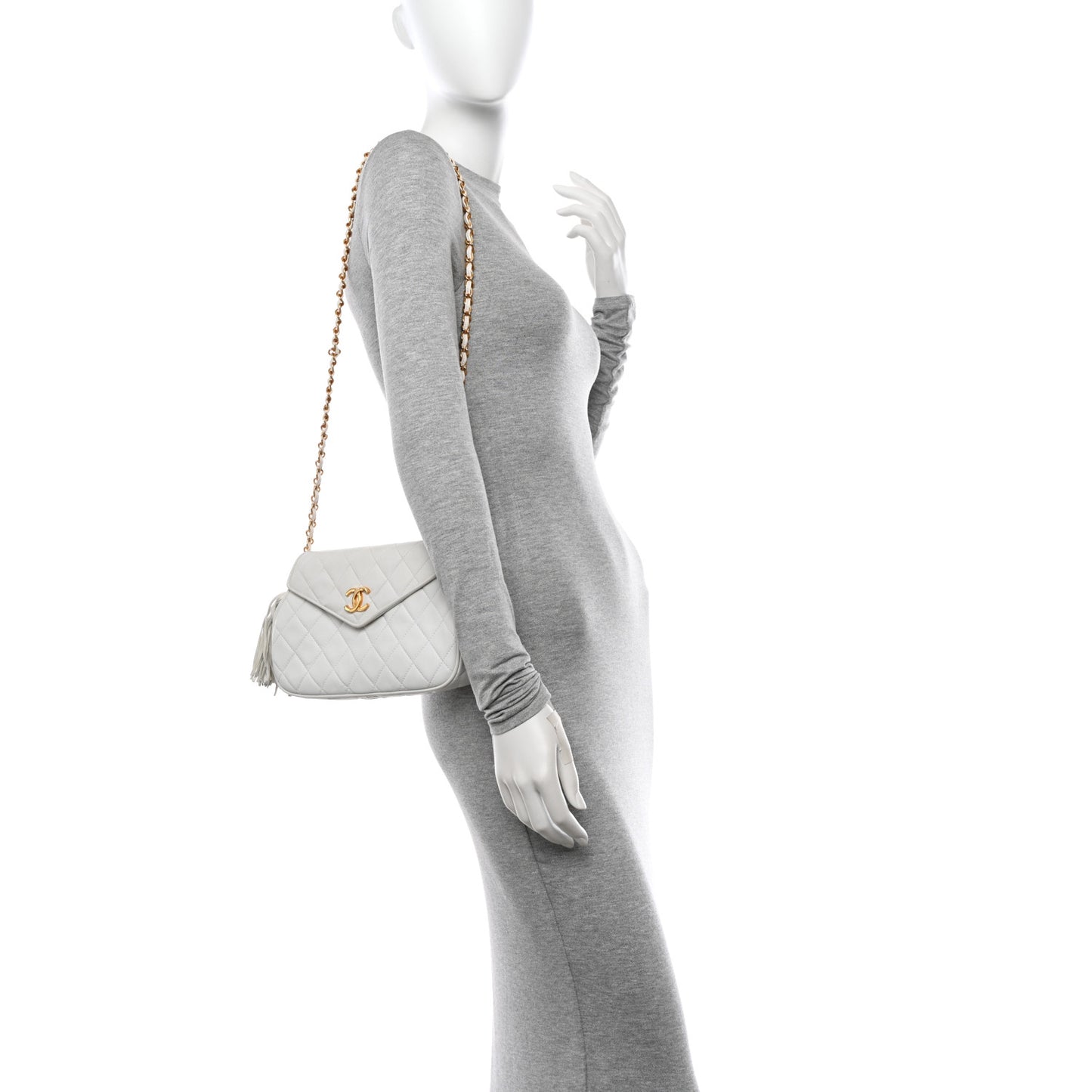 Lambskin Quilted Tassel Flap White