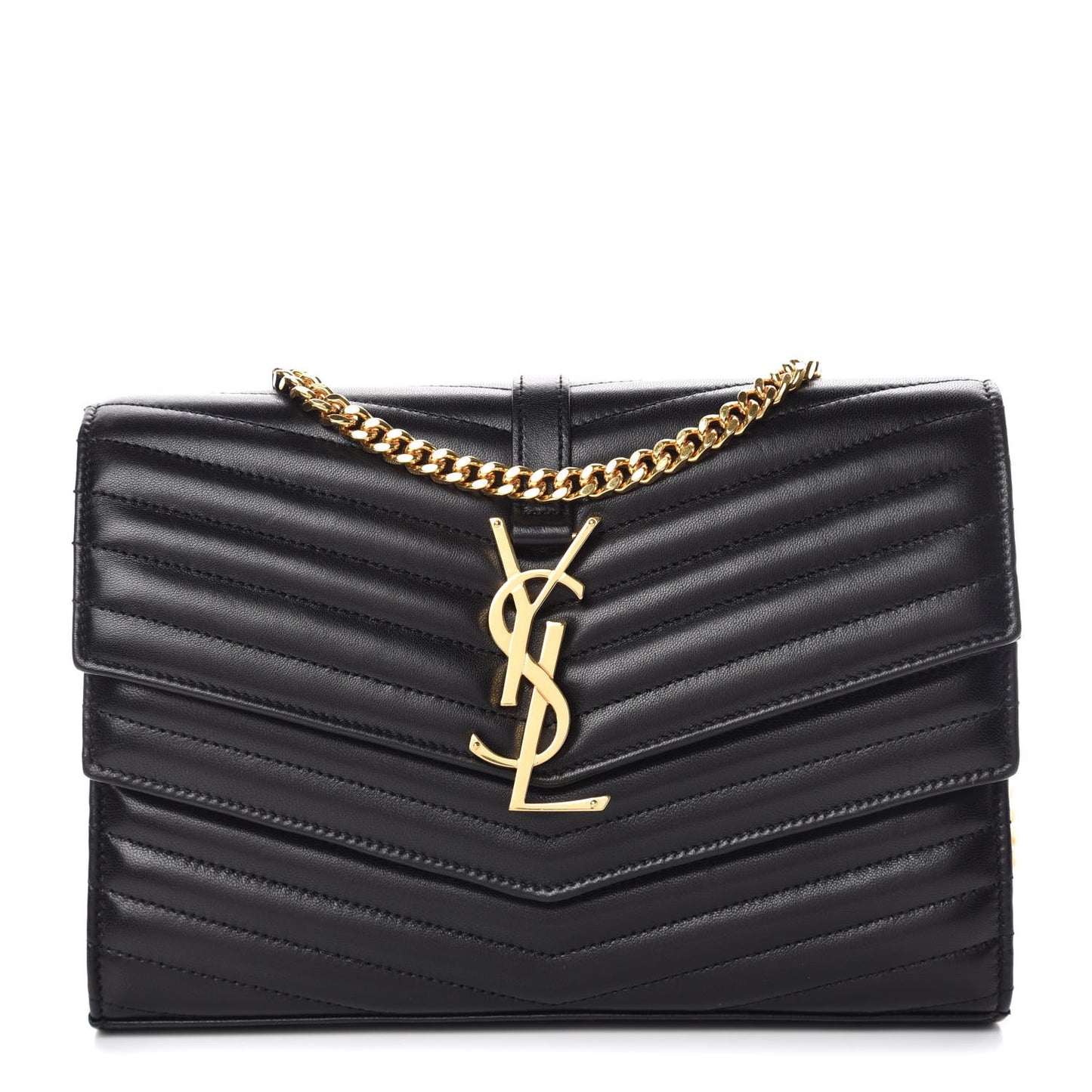 Lambskin Matelasse Chevron Monogram Sulpice Chain Wallet Black