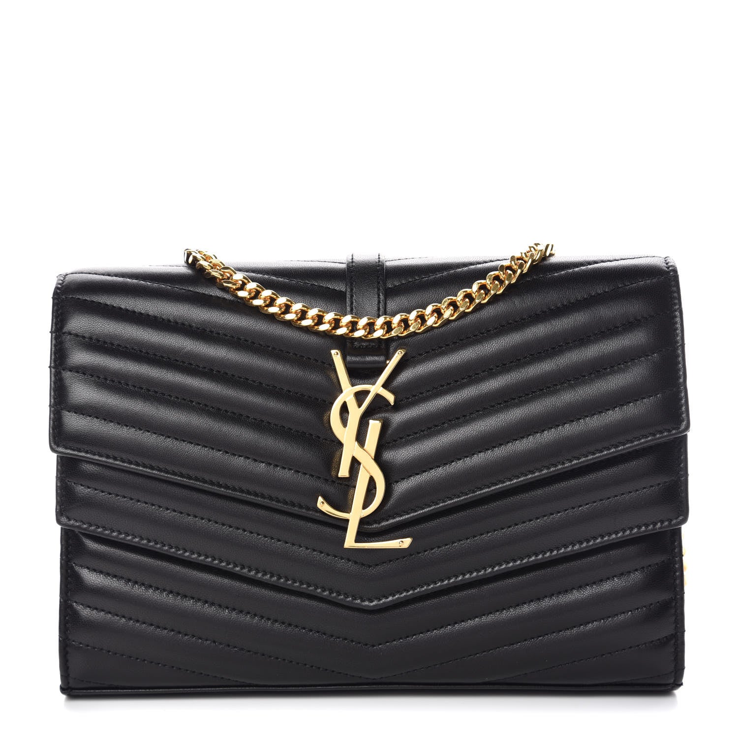 Saint Laurent Lambskin Matelasse Chevron Monogram Sulpice Chain Wallet Black 1 of 11