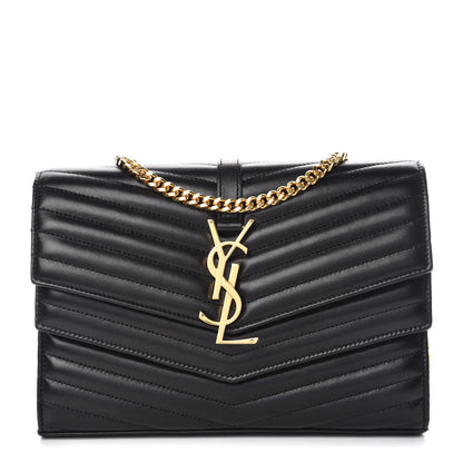 Saint Laurent Lambskin Matelasse Chevron Monogram Sulpice Chain Wallet Black 1 of 11