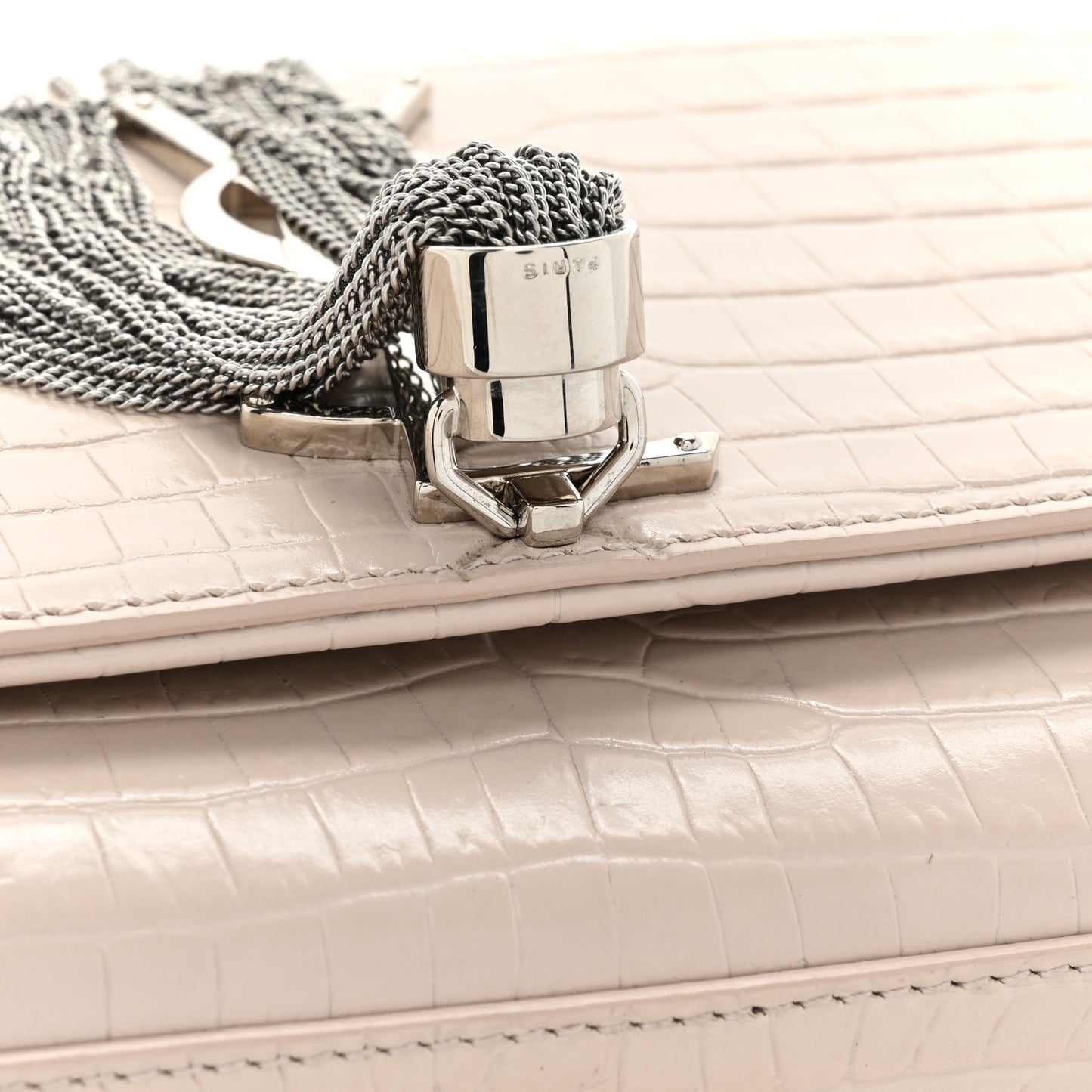 Calfskin Crocodile Embossed Small Classic Monogram Kate Tassel Satchel Crema Soft