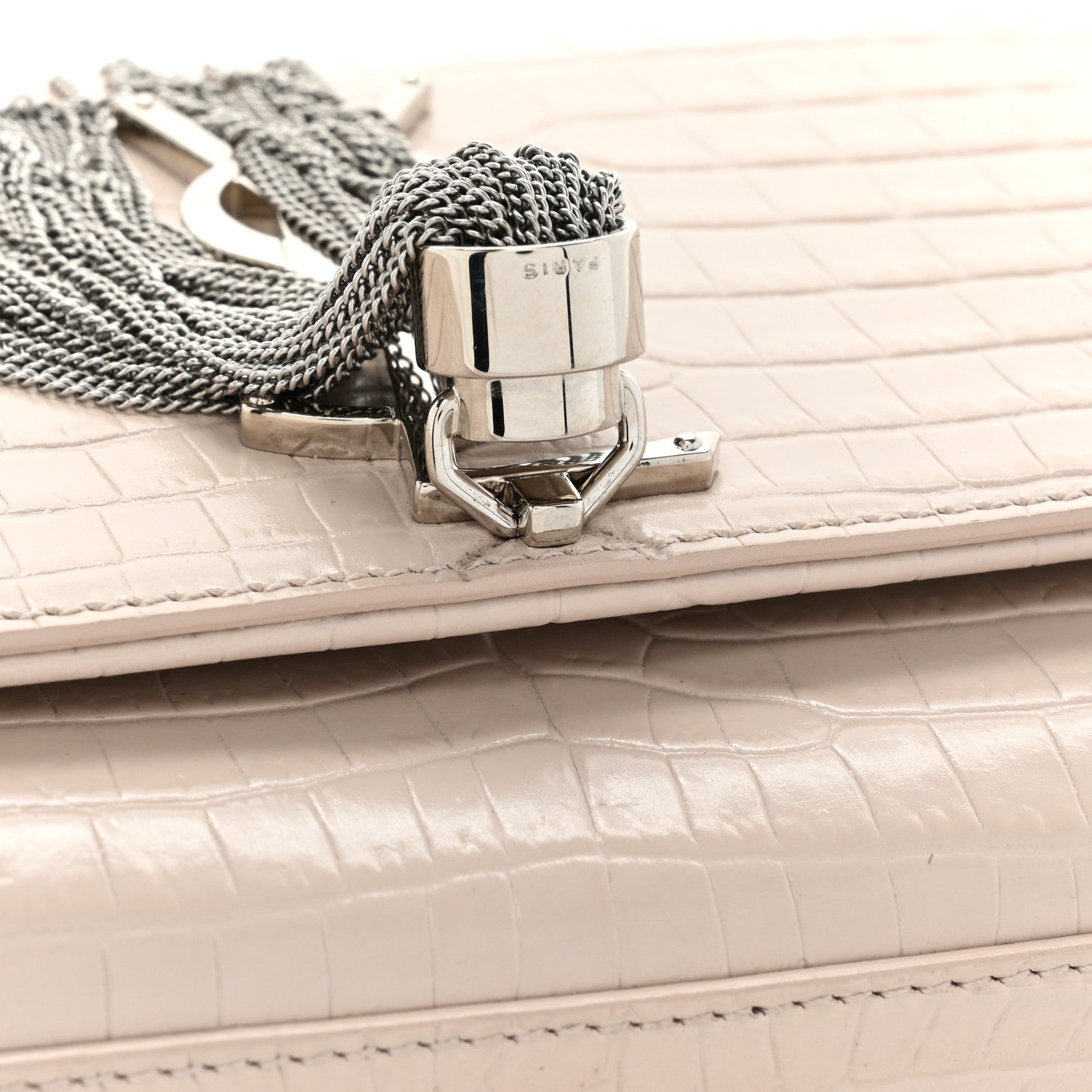 Saint Laurent Calfskin Crocodile Embossed Small Classic Monogram Kate Tassel Satchel Crema Soft 16 of 22