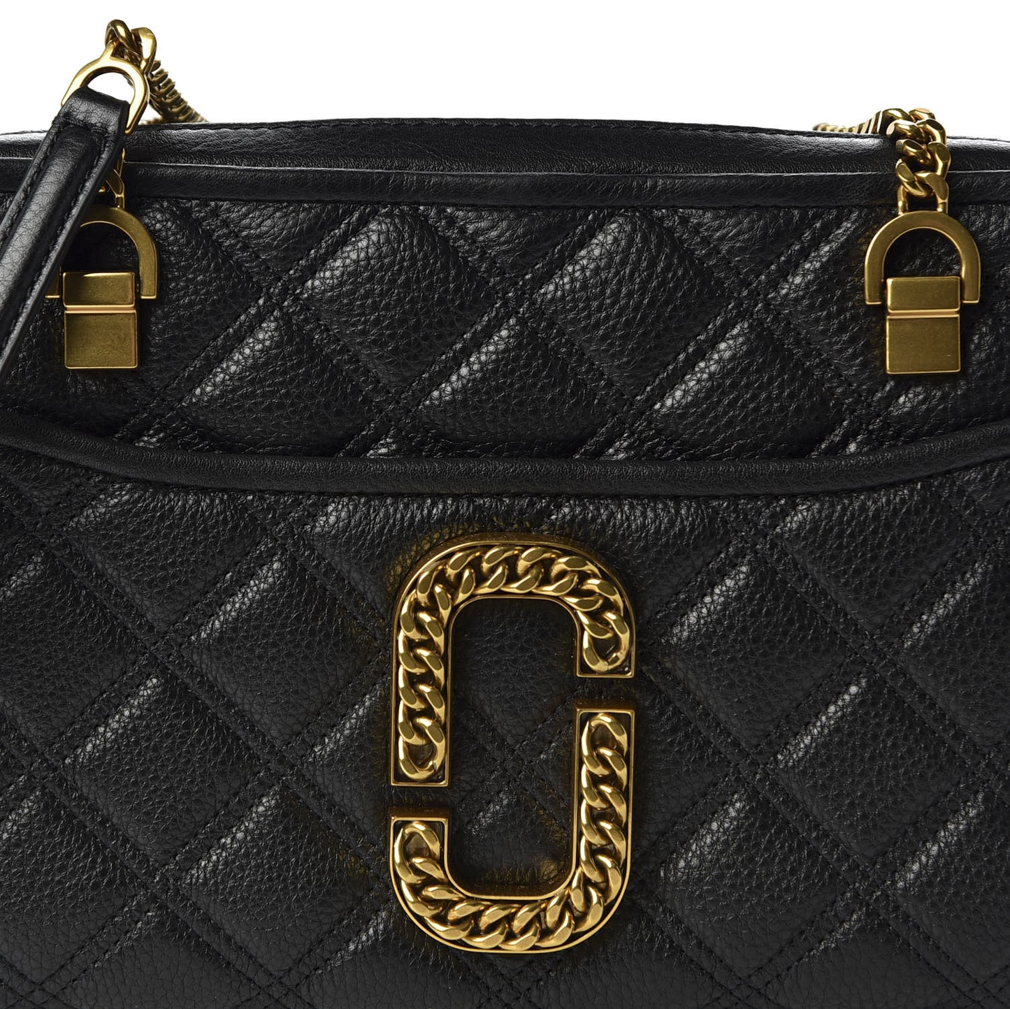 Grained Calfskin Quilted Double Stitched The Status Shoulder Bag Black
