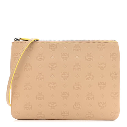MCM Calfskin Ottomar Monogram Aren Crossbody Pouch Beige Croissant 1 of 8
