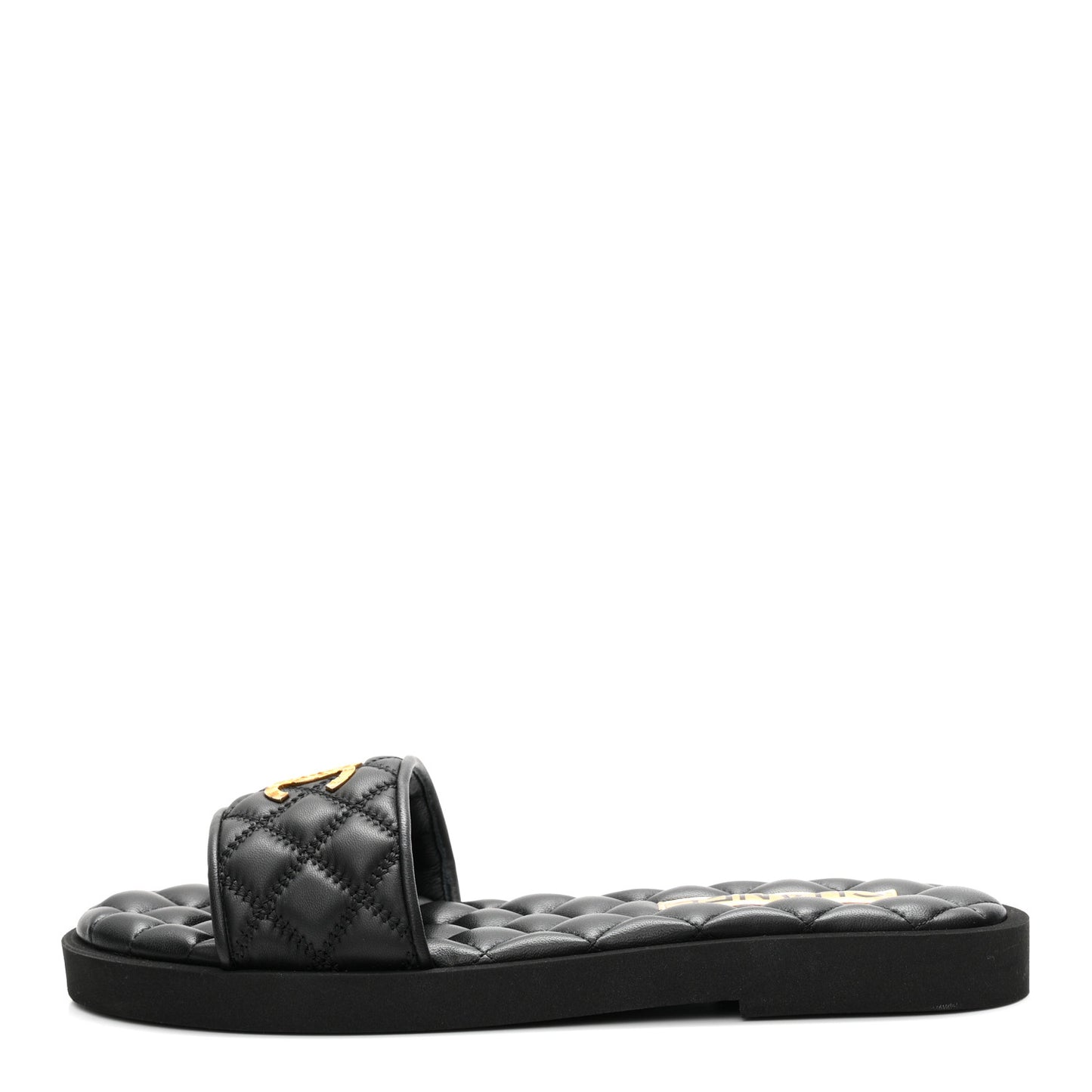 Lambskin Quilted Textured CC Mules Sandals 38.5 Black