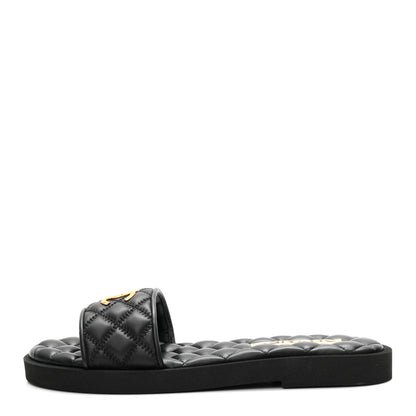 Chanel Lambskin Quilted Textured CC Mules Sandals 38.5 Black 1 of 10