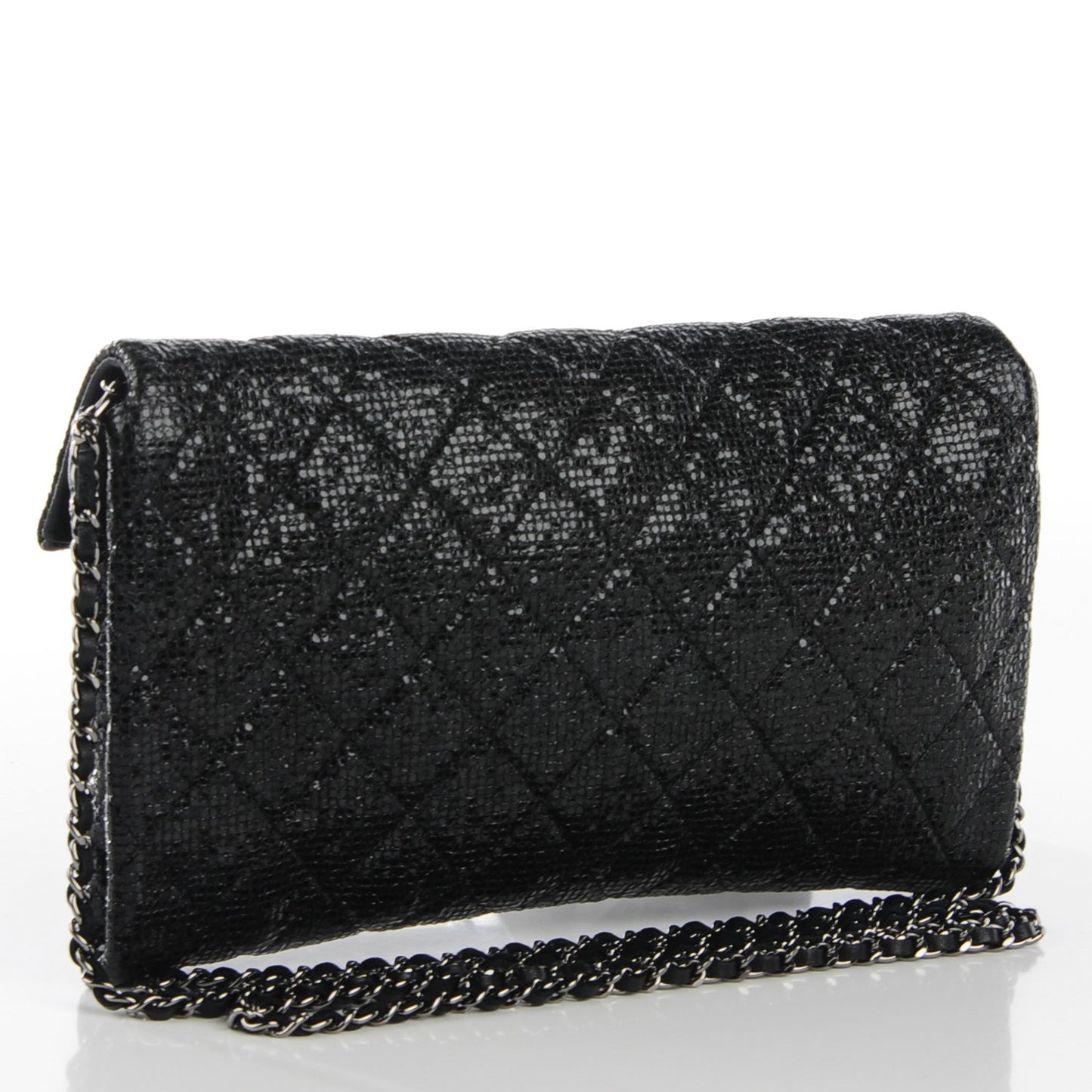 Vinyl Quilted Clutch with Chain Black
