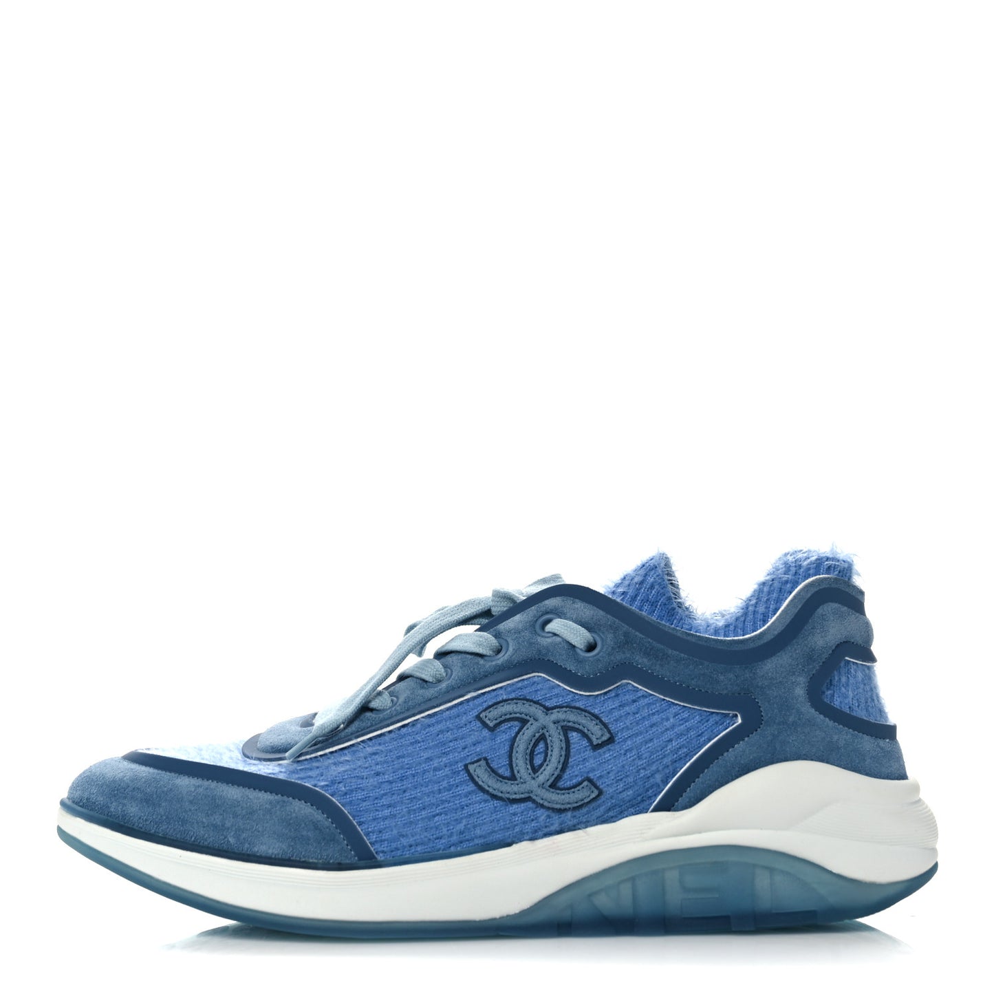 Suede Calfskin Stretch Fabric CC Sneakers 41 Light Blue