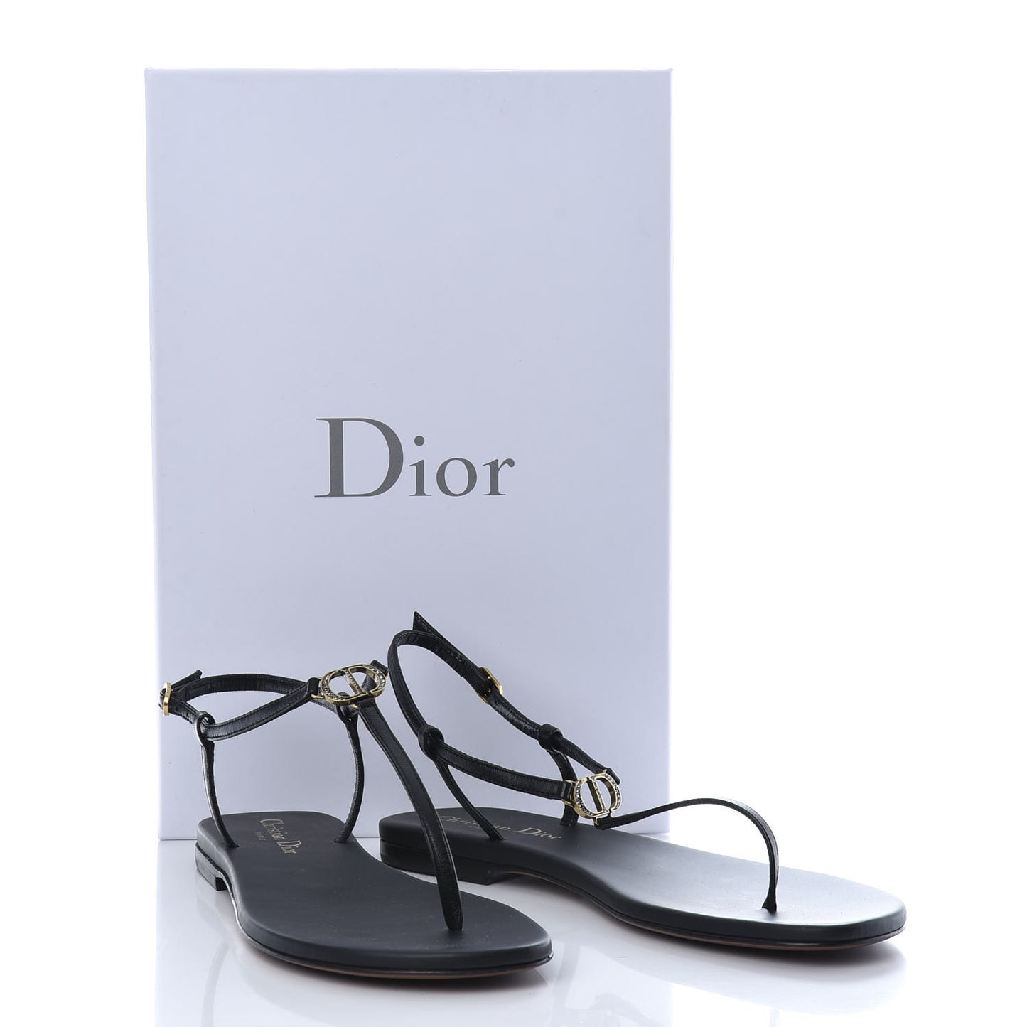 Lambskin Signature T-Strap Sandals 38 Black