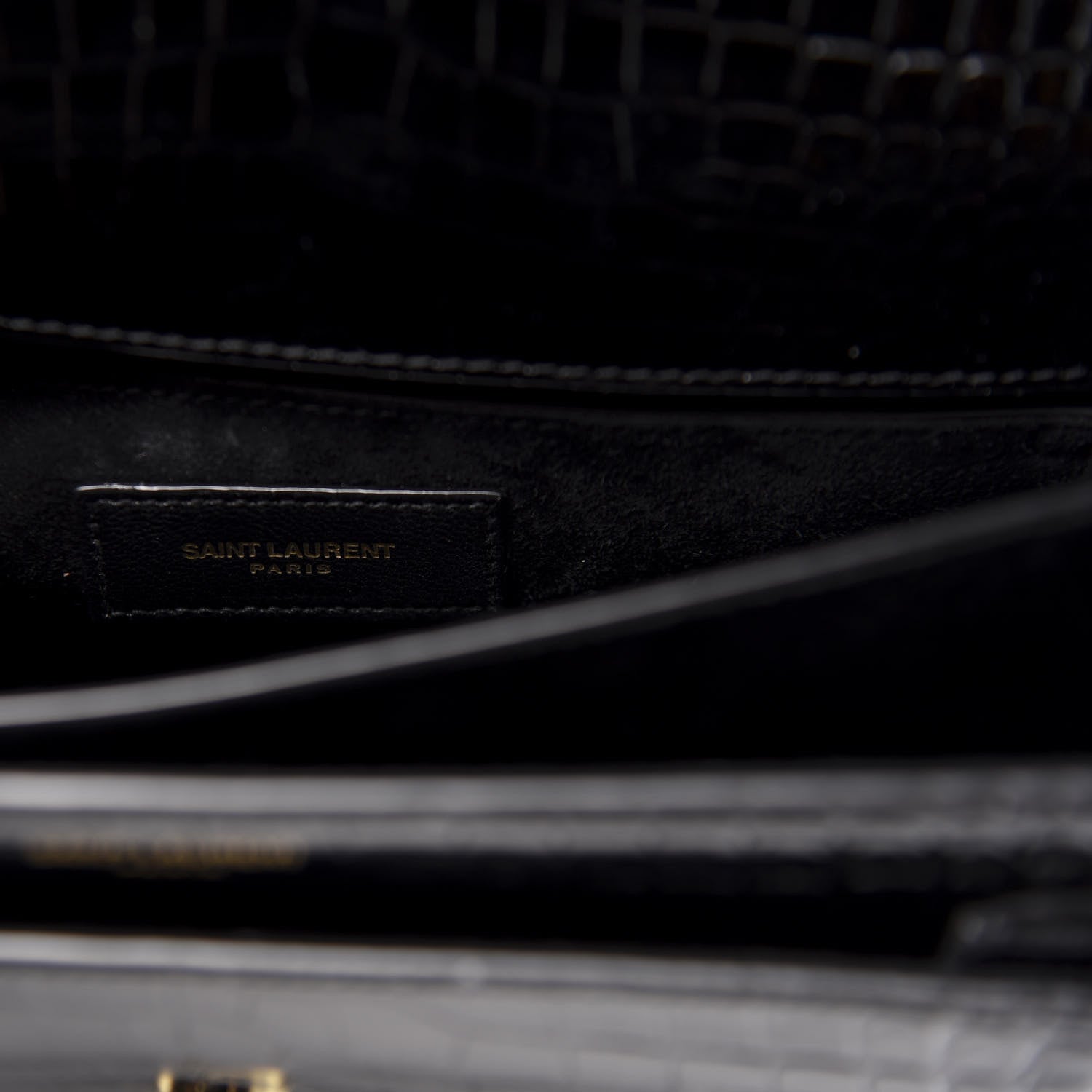 Saint Laurent Calfskin Crocodile Embossed Medium Monogram Sunset Black 11 of 14