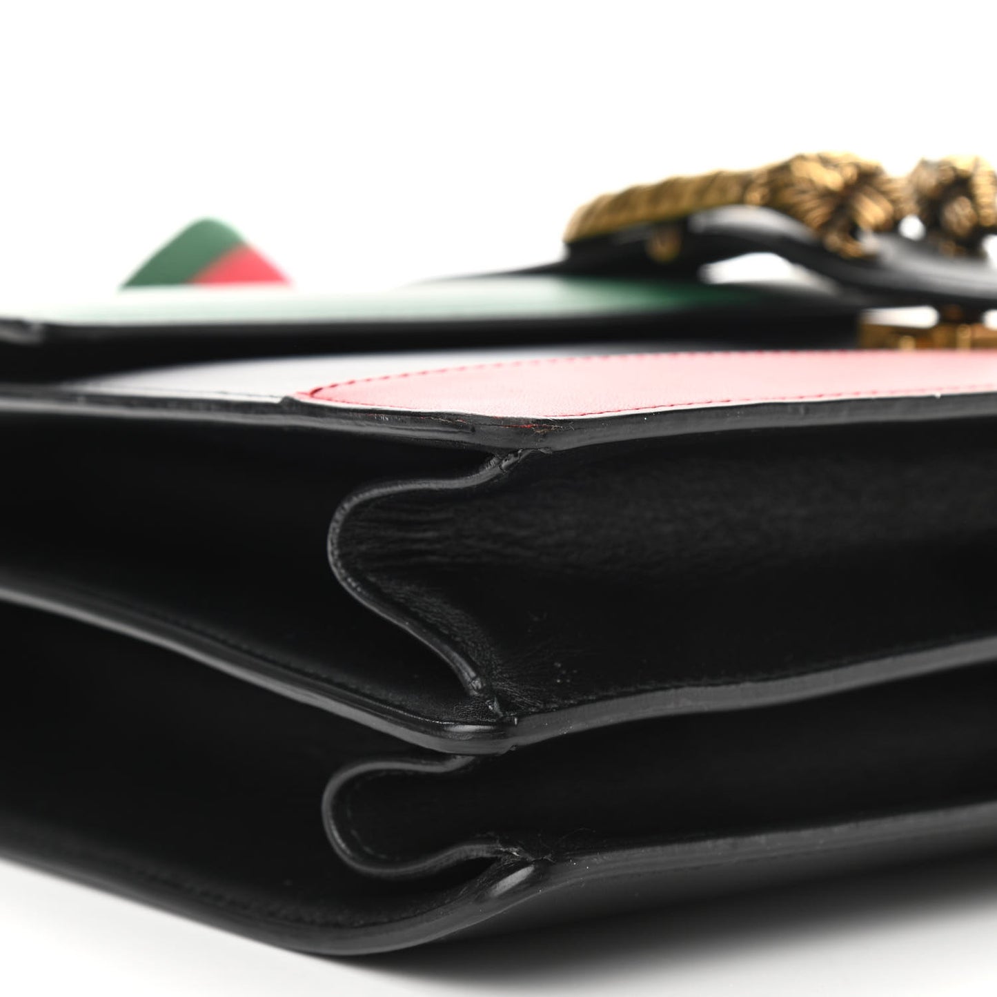 Calfskin Bamboo Web Large Dionysus Top Handle Bag Black Bright Evergreen Hibiscus Red