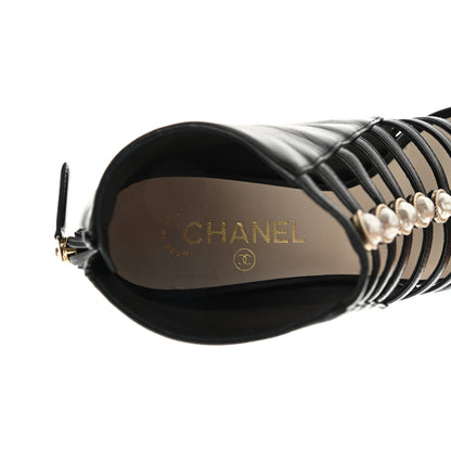 Chanel Lambskin Pearl Open Toe Caged Ankle Boots 39 Black 8 of 11