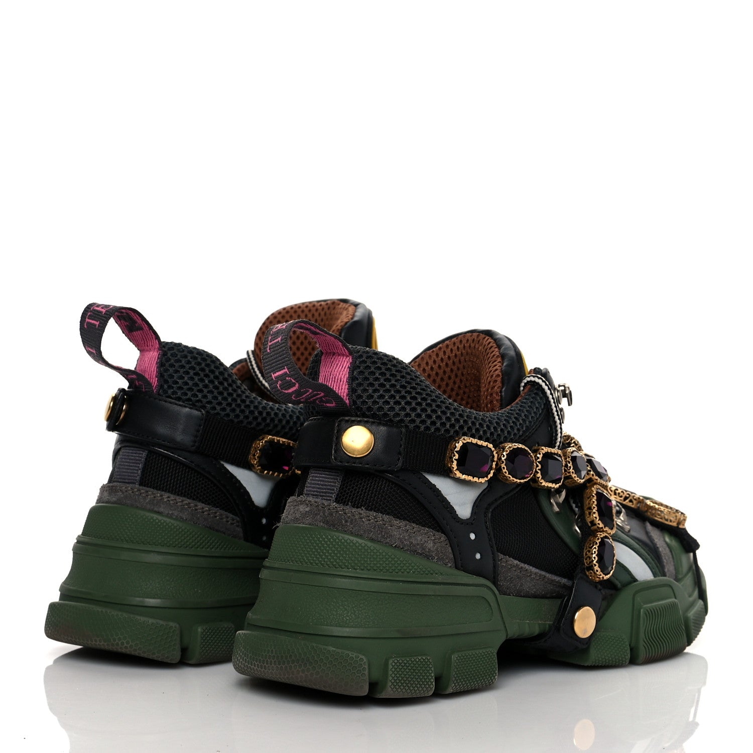 Gucci X SEGA Mesh Suede Calfskin Removable Crystals Flashtrek Sneakers 36 Loess Black Olive Green 4 of 8