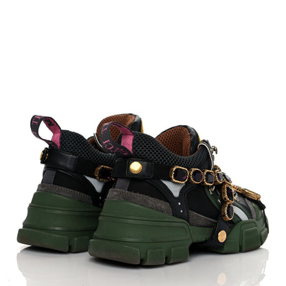 Gucci X SEGA Mesh Suede Calfskin Removable Crystals Flashtrek Sneakers 36 Loess Black Olive Green 4 of 8
